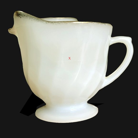 Fire King Milk Glass Creamer and Sugar Bowl, Anchor Hocking, 22 Karat Gold Trim - Picture 6 of 6